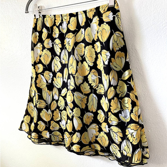 Vintage IN Studio Yellow Floral A Ling Knee Length Skirt Women Size 10P NWOT - Picture 3 of 8